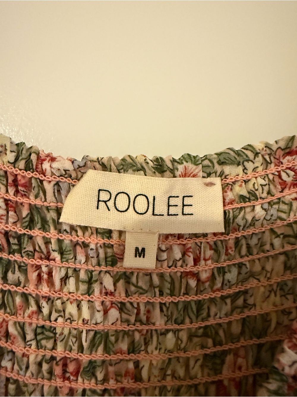 NWOT Roolee Floral Smocked dress and tiered ruffles in Green, Pink, Cream - Picture 5 of 6
